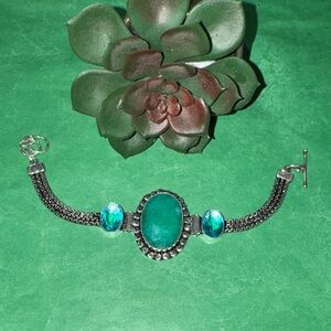 Silver Emerald & Topaz Bracelet